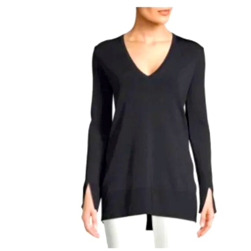 Theory Britona Lustrate Oversized Sweater Womens small Black V-Neck Long Sleeve